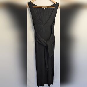 Good American Body Con Ribbed Dress Black Sz 4 Sleeveless Ties V-neck Midi  M-2